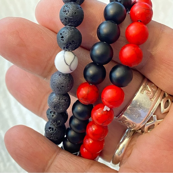 Semi-Precious Stone Stretch Bracelets x 3 size 6.50 inches - Picture 3 of 8